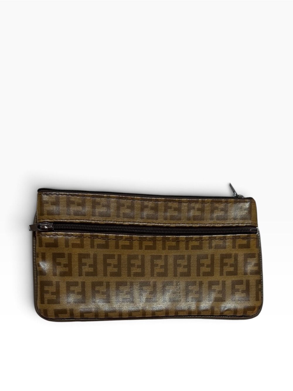Vintage Fendi FF Zucca Monogram Coated Canvas Zip Pouch Clutch